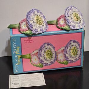 Fitz & Floyd Spring Fling Salt &‎ Pepper Shakers Pin Cushion Flowers New in Box